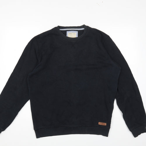 Nanny State Mens Black Round Neck Cotton Pullover Jumper Size L