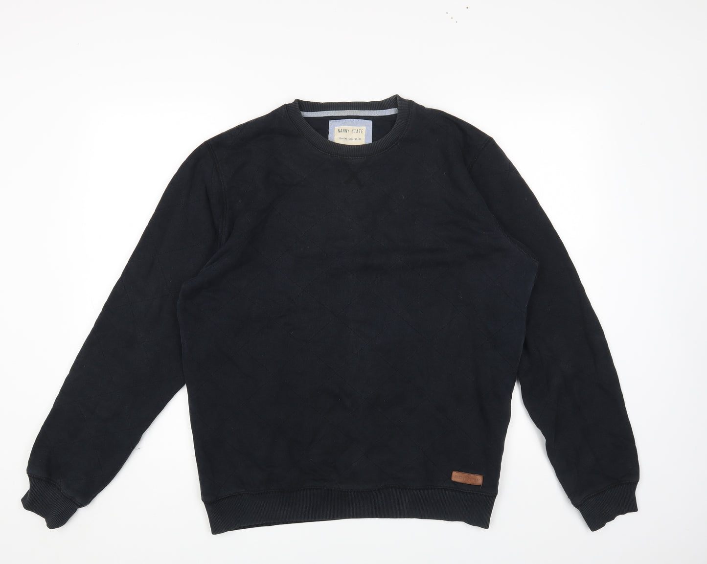 Nanny State Mens Black Round Neck Cotton Pullover Jumper Size L