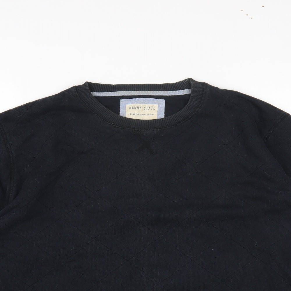 Nanny State Mens Black Round Neck Cotton Pullover Jumper Size L