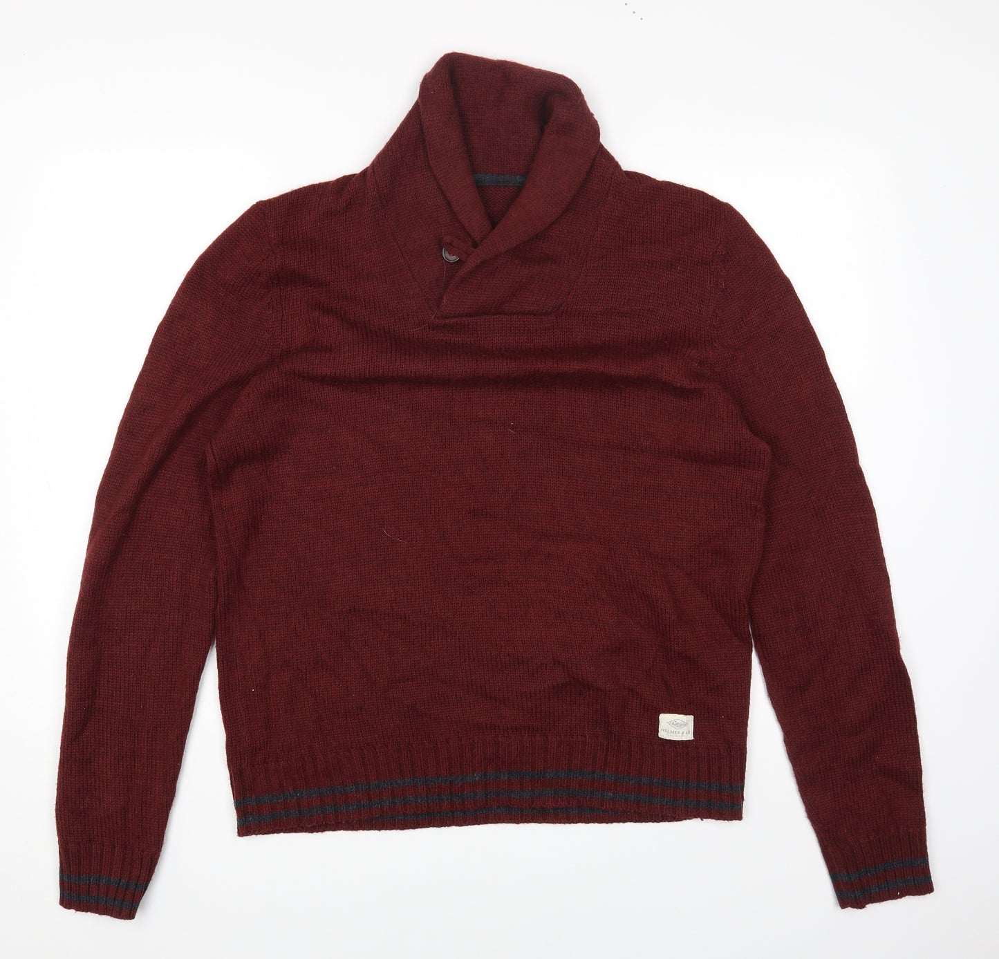 Holmes Mens Red Roll Neck Acrylic Henley Jumper Size L