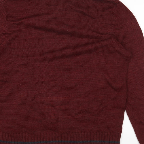 Holmes Mens Red Roll Neck Acrylic Henley Jumper Size L