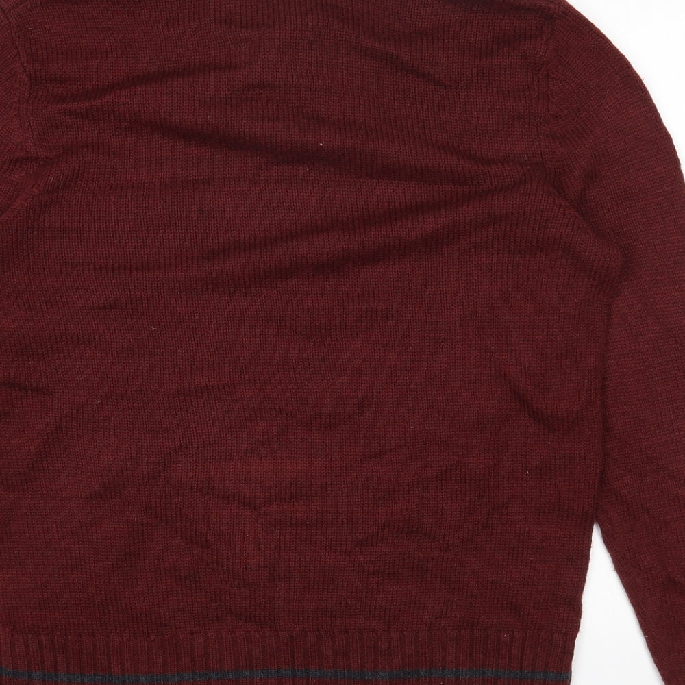 Holmes Mens Red Roll Neck Acrylic Henley Jumper Size L