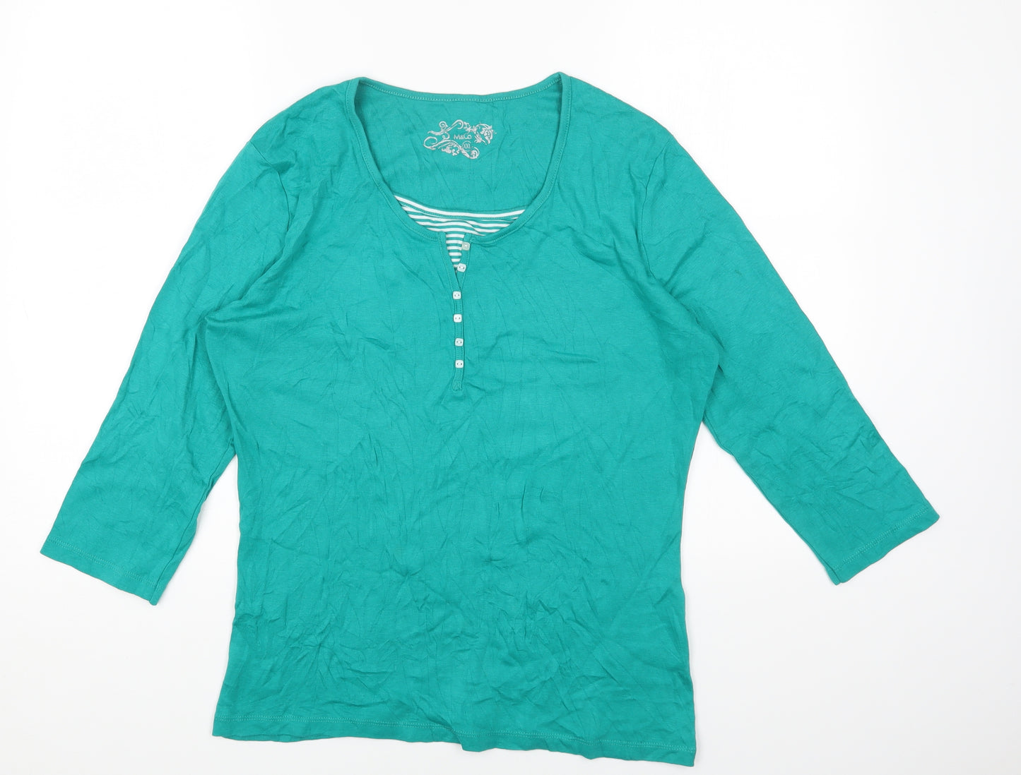 M&Co Womens Green Cotton Basic T-Shirt Size 2XL Scoop Neck