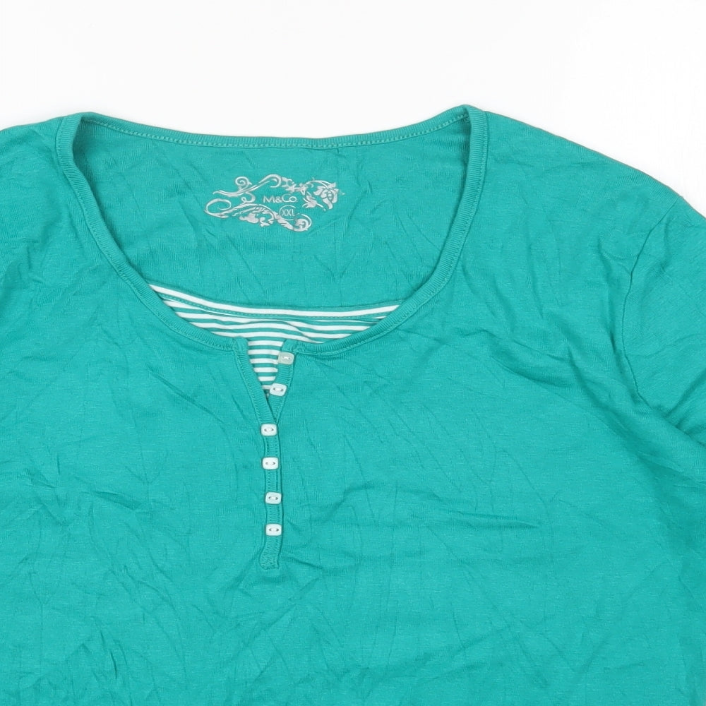 M&Co Womens Green Cotton Basic T-Shirt Size 2XL Scoop Neck