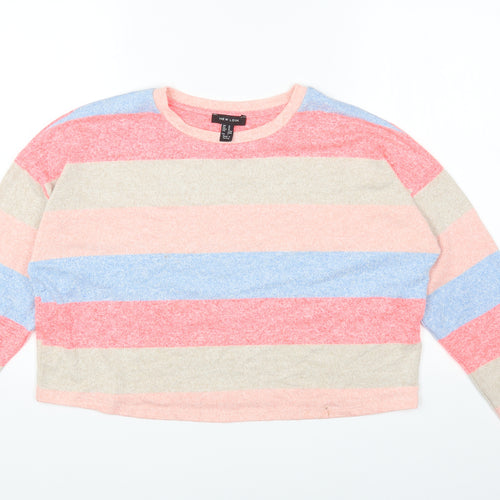 New Look Womens Multicoloured Round Neck Striped Viscose Pullover Jumper Size M