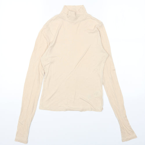 Topshop Womens Beige Lyocell Basic T-Shirt Size 12 High Neck