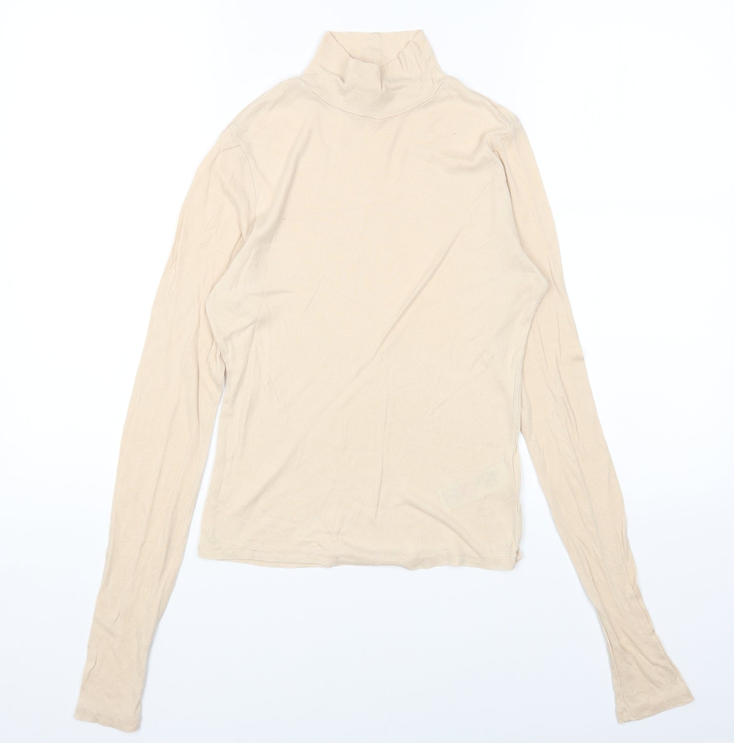 Topshop Womens Beige Lyocell Basic T-Shirt Size 12 High Neck