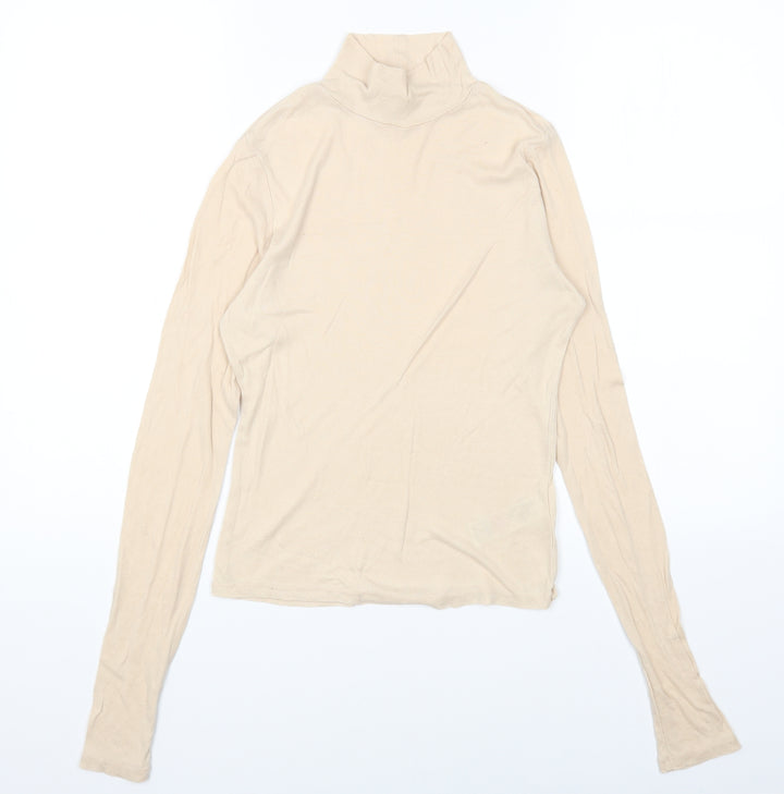 Topshop Womens Beige Lyocell Basic T-Shirt Size 12 High Neck