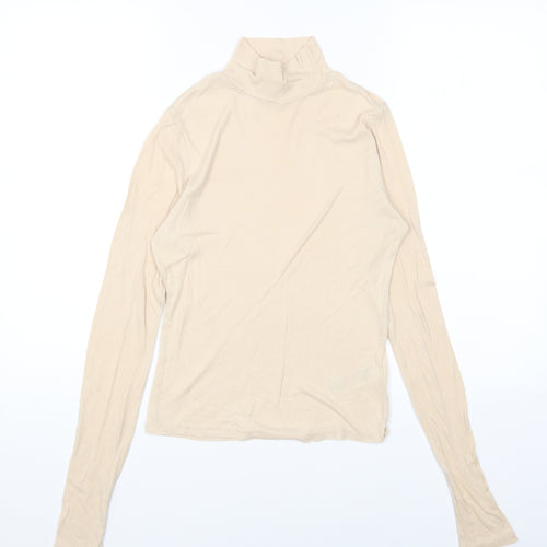 Topshop Womens Beige Lyocell Basic T-Shirt Size 12 High Neck