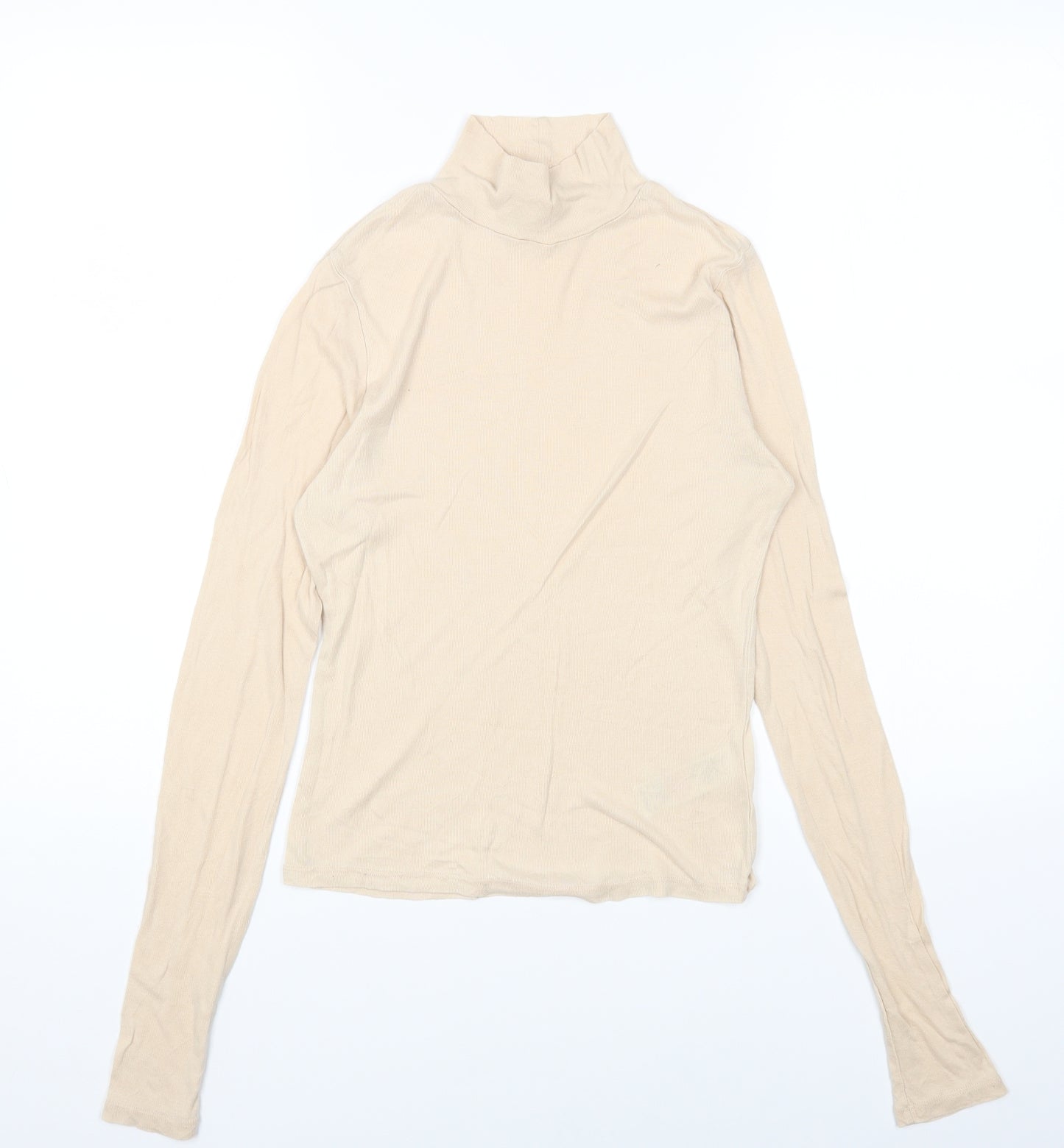 Topshop Womens Beige Lyocell Basic T-Shirt Size 12 High Neck