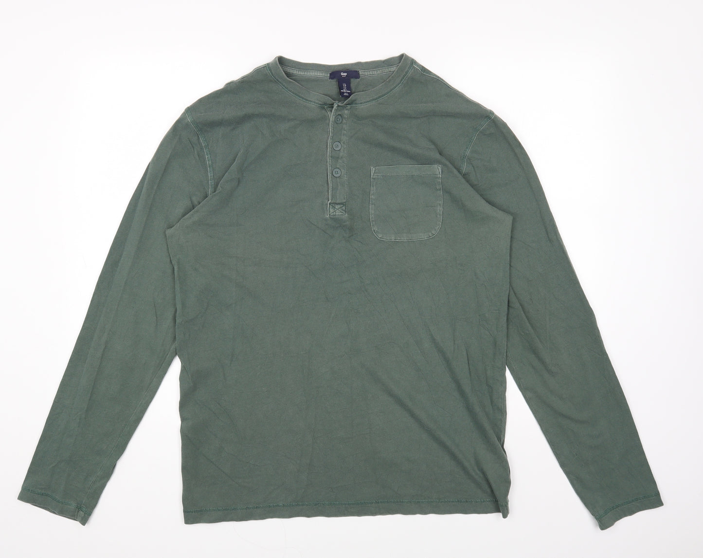 Gap Mens Green Cotton T-Shirt Size L Henley