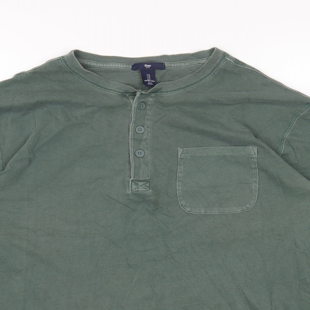 Gap Mens Green Cotton T-Shirt Size L Henley