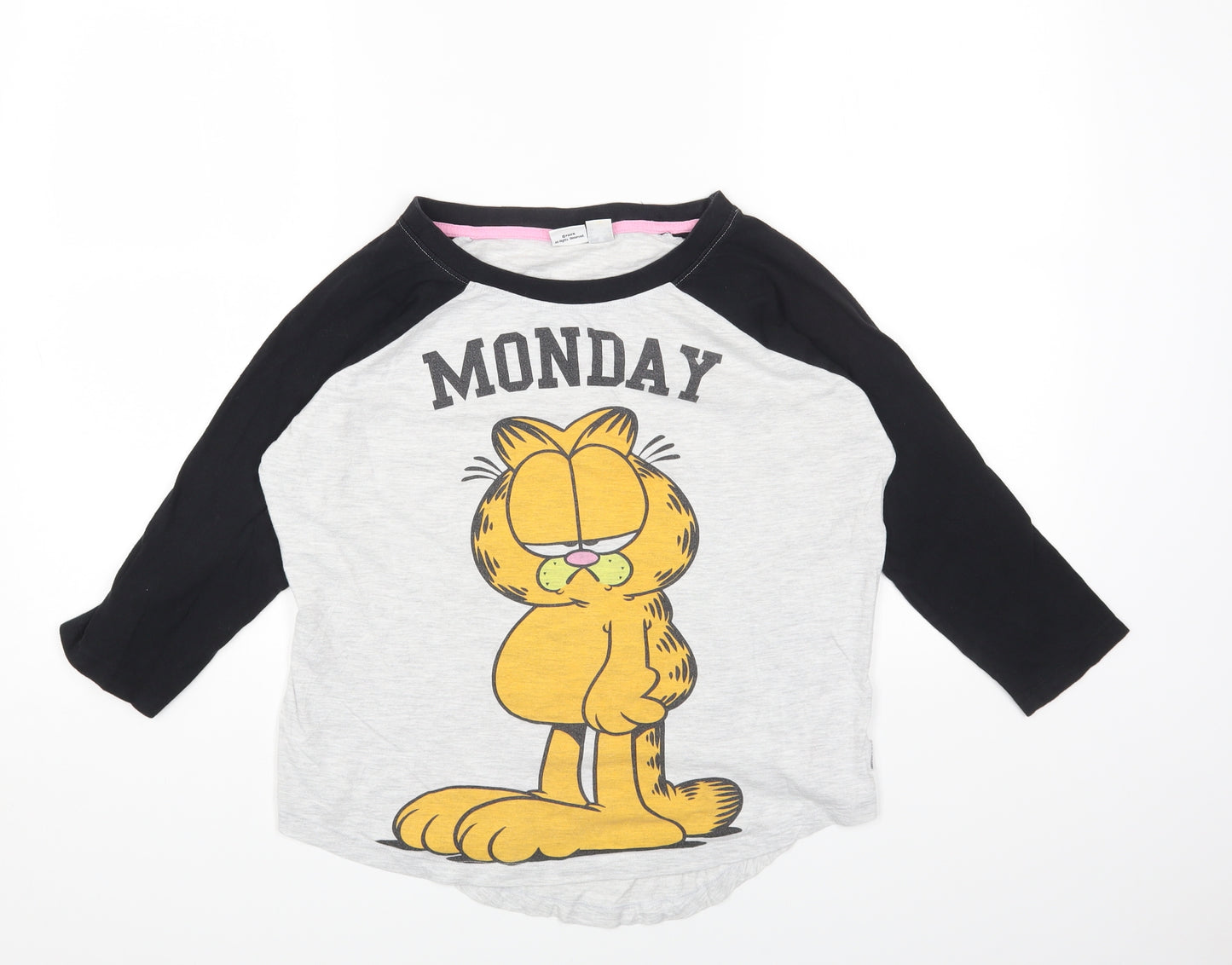 Primark Womens Grey Cotton Basic T-Shirt Size 6 Round Neck - Garfield
