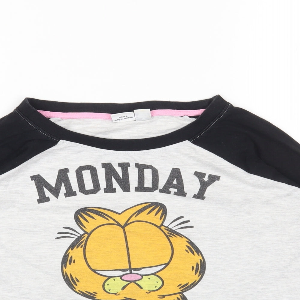 Primark Womens Grey Cotton Basic T-Shirt Size 6 Round Neck - Garfield