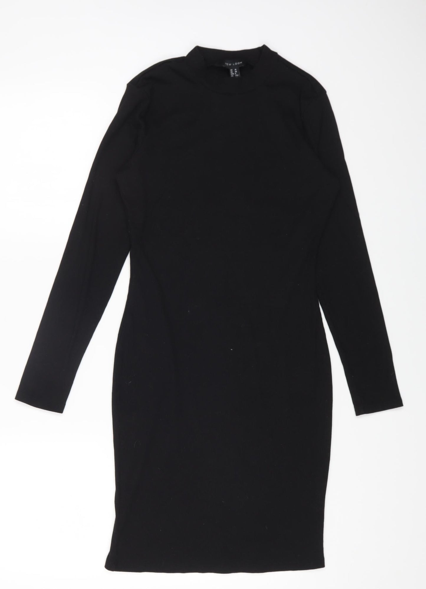 New Look Womens Black Cotton Bodycon Size 10 Round Neck Pullover