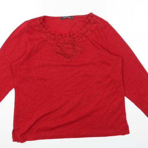 Bonmarché Womens Red Round Neck Polyester Pullover Jumper Size M