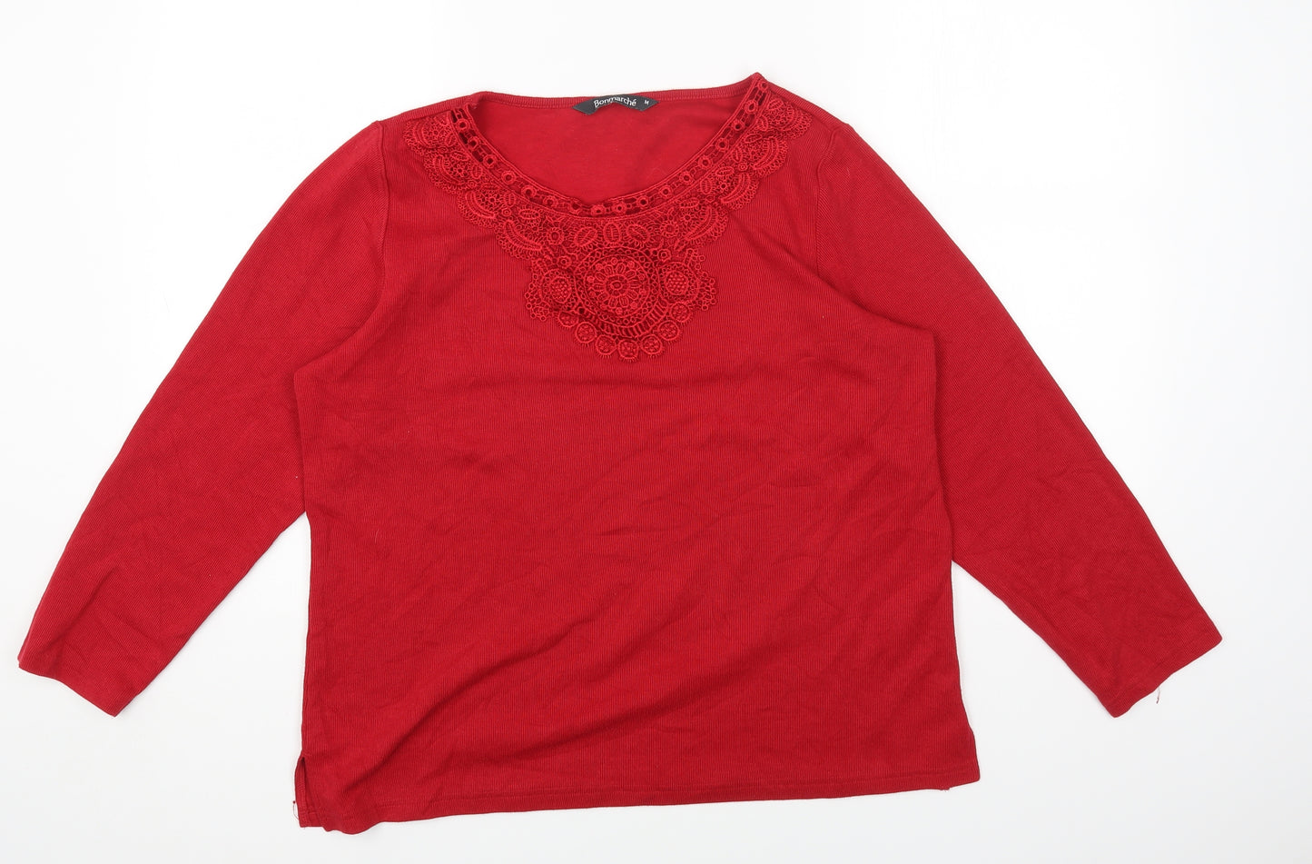 Bonmarché Womens Red Round Neck Polyester Pullover Jumper Size M
