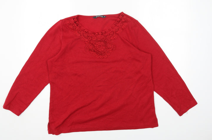 Bonmarché Womens Red Round Neck Polyester Pullover Jumper Size M
