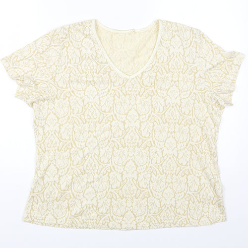 Bonmarché Womens Beige Geometric Acrylic Basic T-Shirt Size L Round Neck