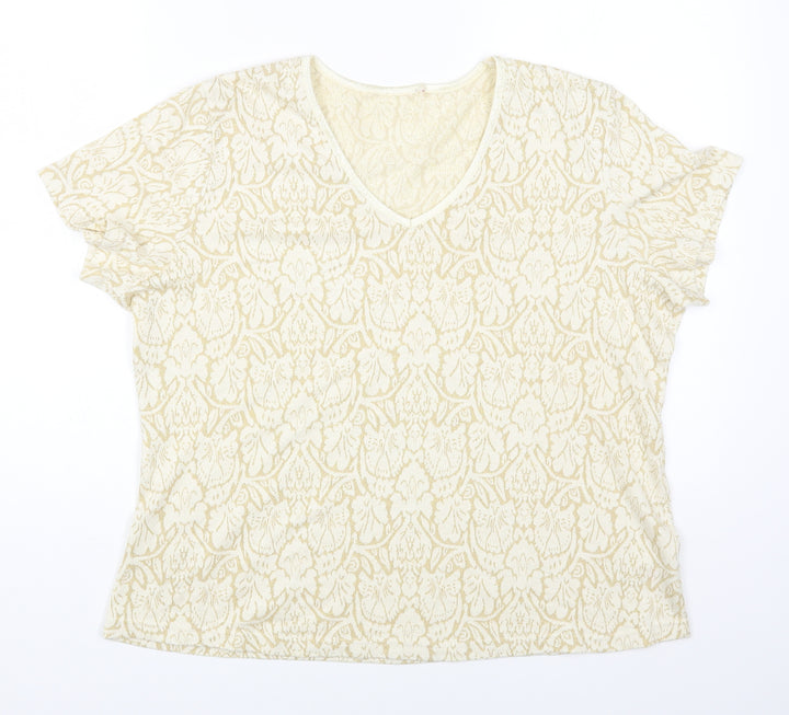 Bonmarché Womens Beige Geometric Acrylic Basic T-Shirt Size L Round Neck