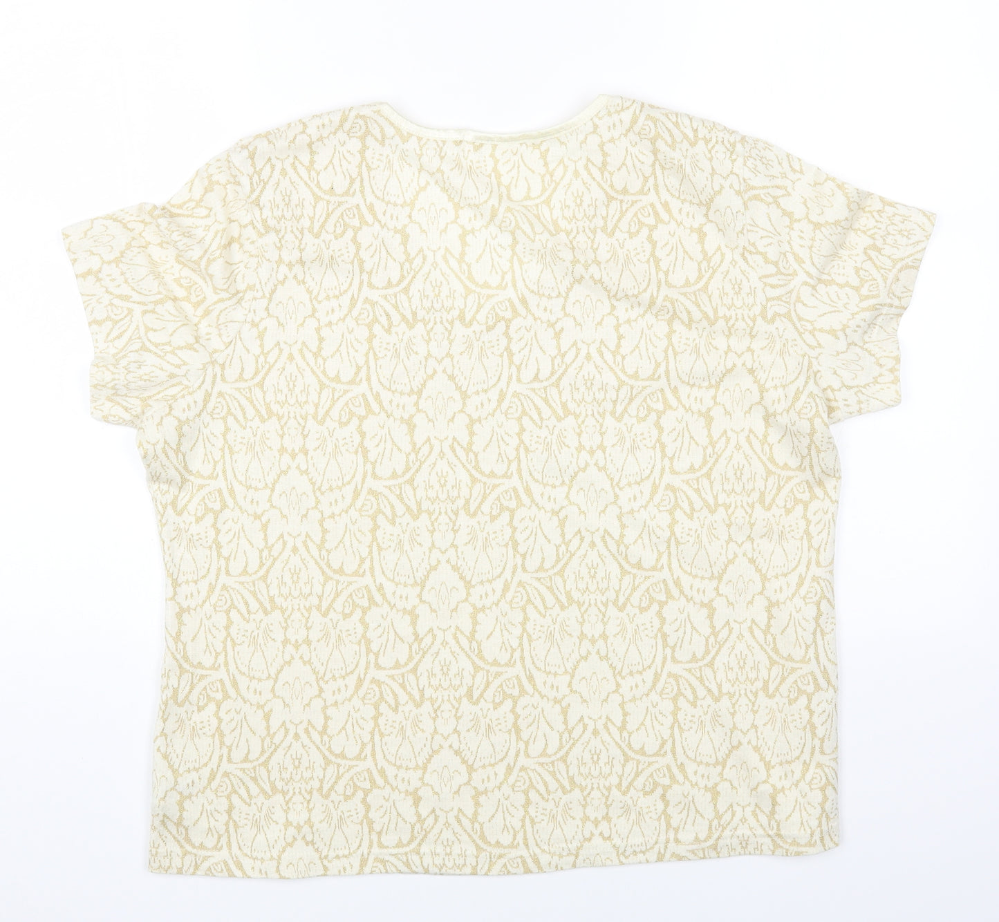 Bonmarché Womens Beige Geometric Acrylic Basic T-Shirt Size L Round Neck