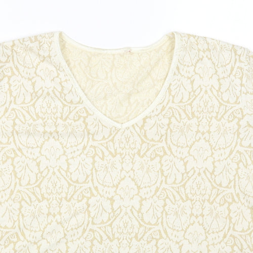 Bonmarché Womens Beige Geometric Acrylic Basic T-Shirt Size L Round Neck