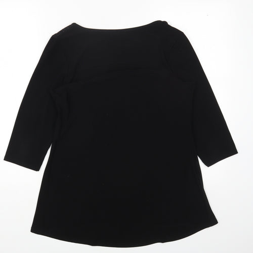 CMD Womens Black Geometric Polyester Basic T-Shirt Size 14 Scoop Neck