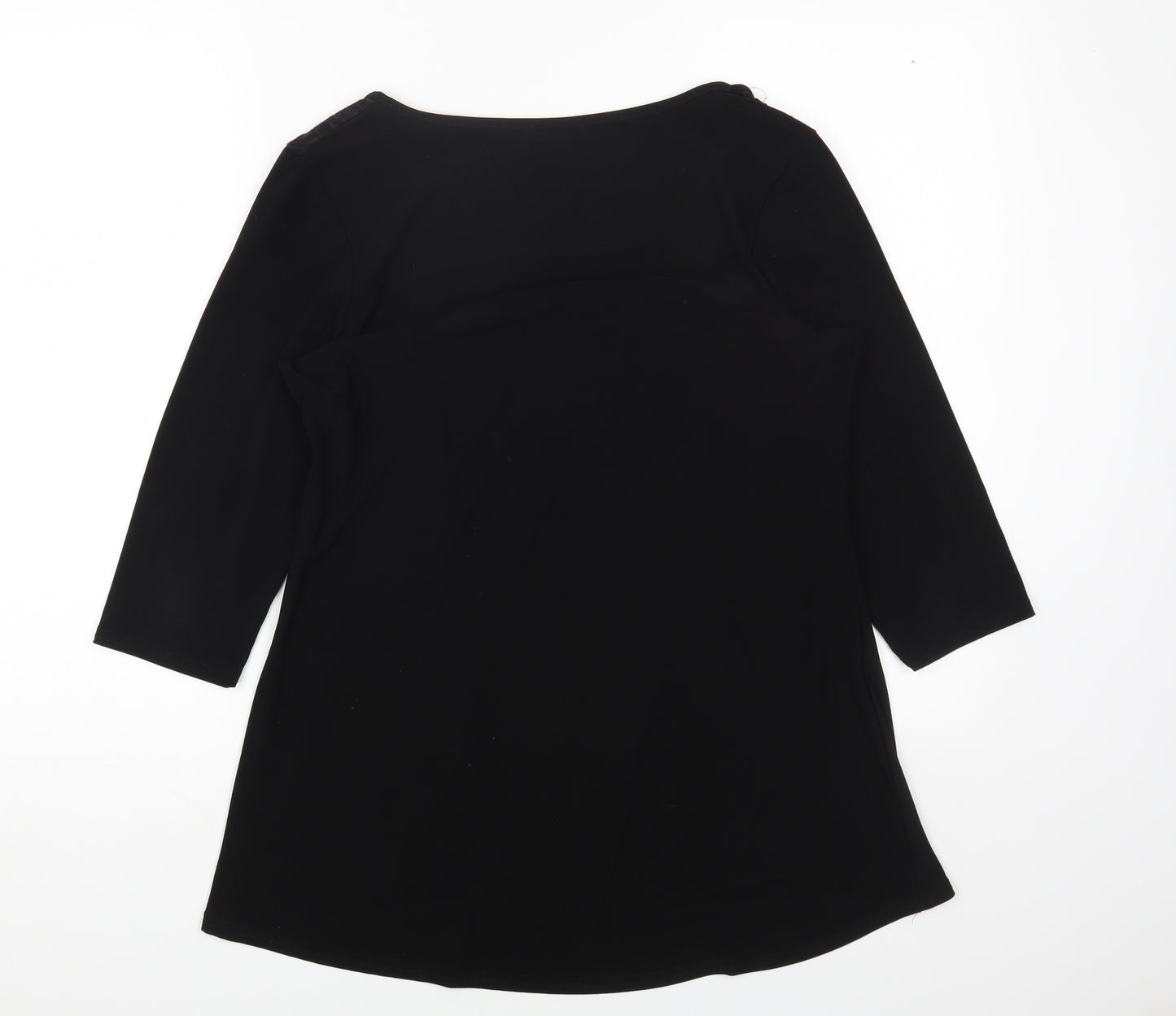CMD Womens Black Geometric Polyester Basic T-Shirt Size 14 Scoop Neck
