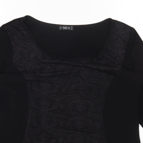 CMD Womens Black Geometric Polyester Basic T-Shirt Size 14 Scoop Neck