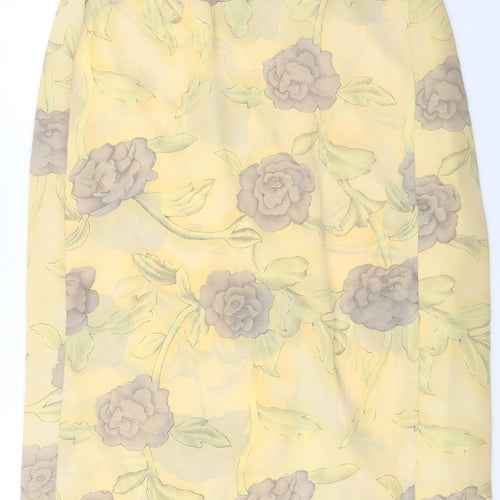 Berkertex Womens Yellow Floral Polyester A-Line Skirt Size 16 Button