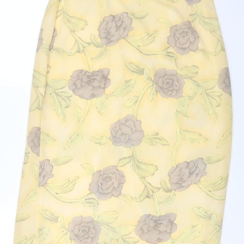 Berkertex Womens Yellow Floral Polyester A-Line Skirt Size 16 Button