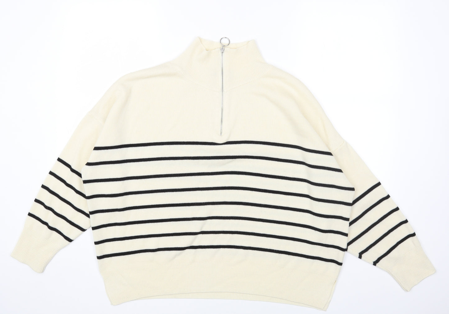 George Womens White High Neck Striped Acrylic Pullover Jumper Size L