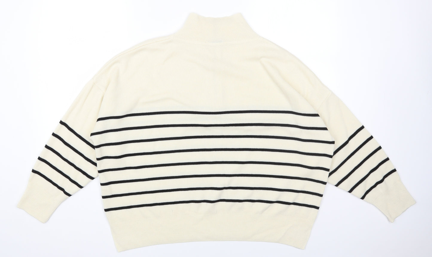 George Womens White High Neck Striped Acrylic Pullover Jumper Size L