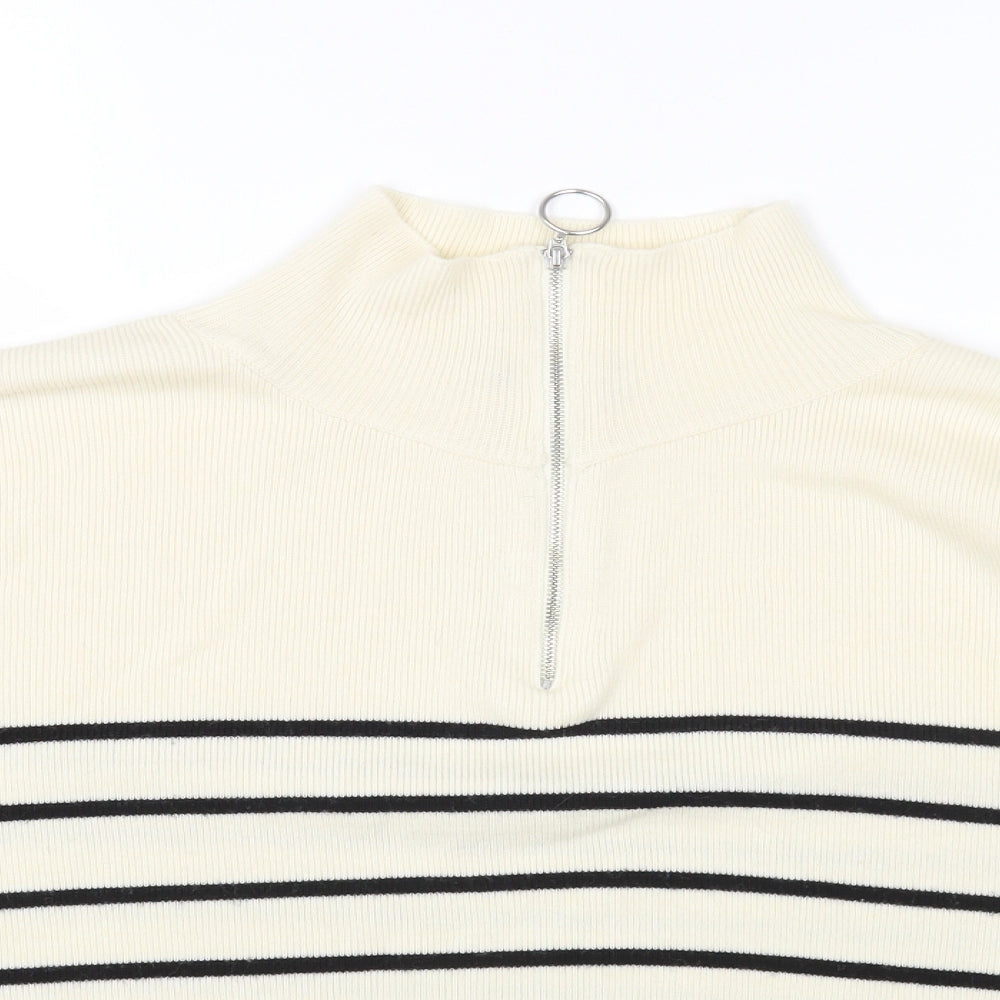George Womens White High Neck Striped Acrylic Pullover Jumper Size L