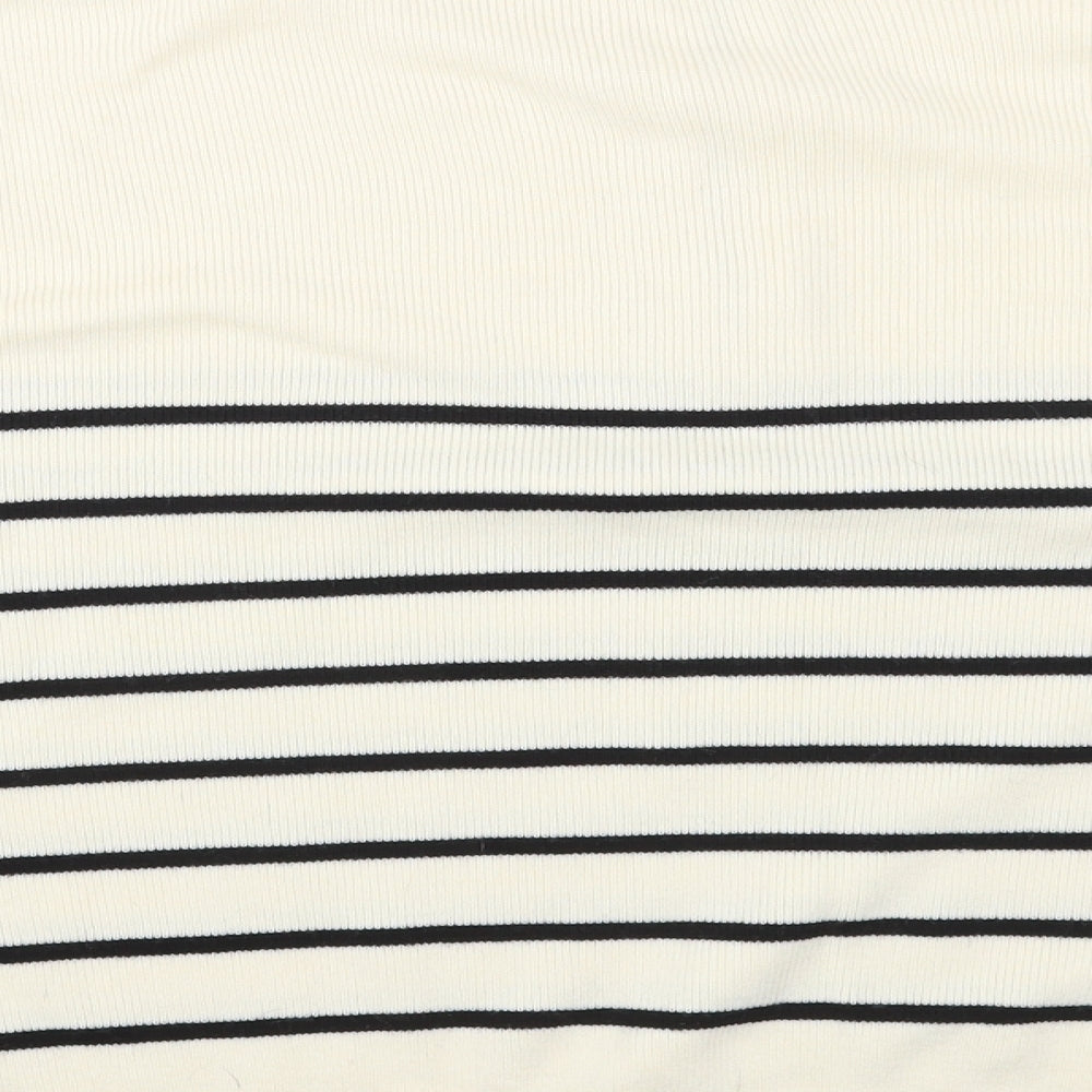 George Womens White High Neck Striped Acrylic Pullover Jumper Size L