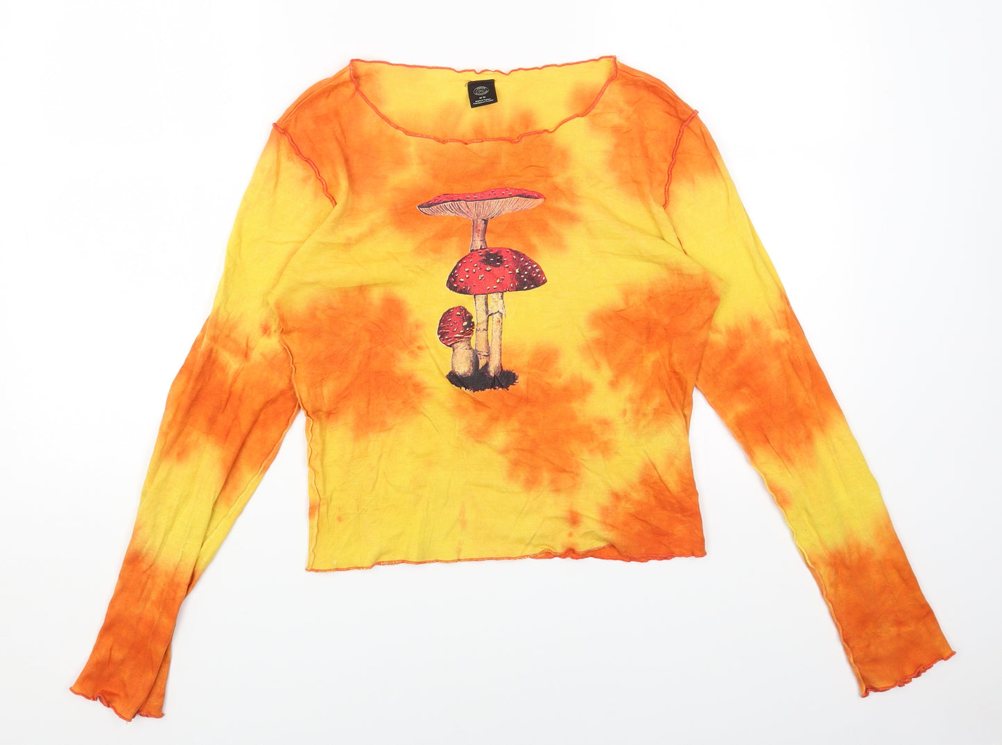 Urban Outfitters Womens Multicoloured Cotton Cropped T-Shirt Size M Round Neck - Mushroom Tie Dye