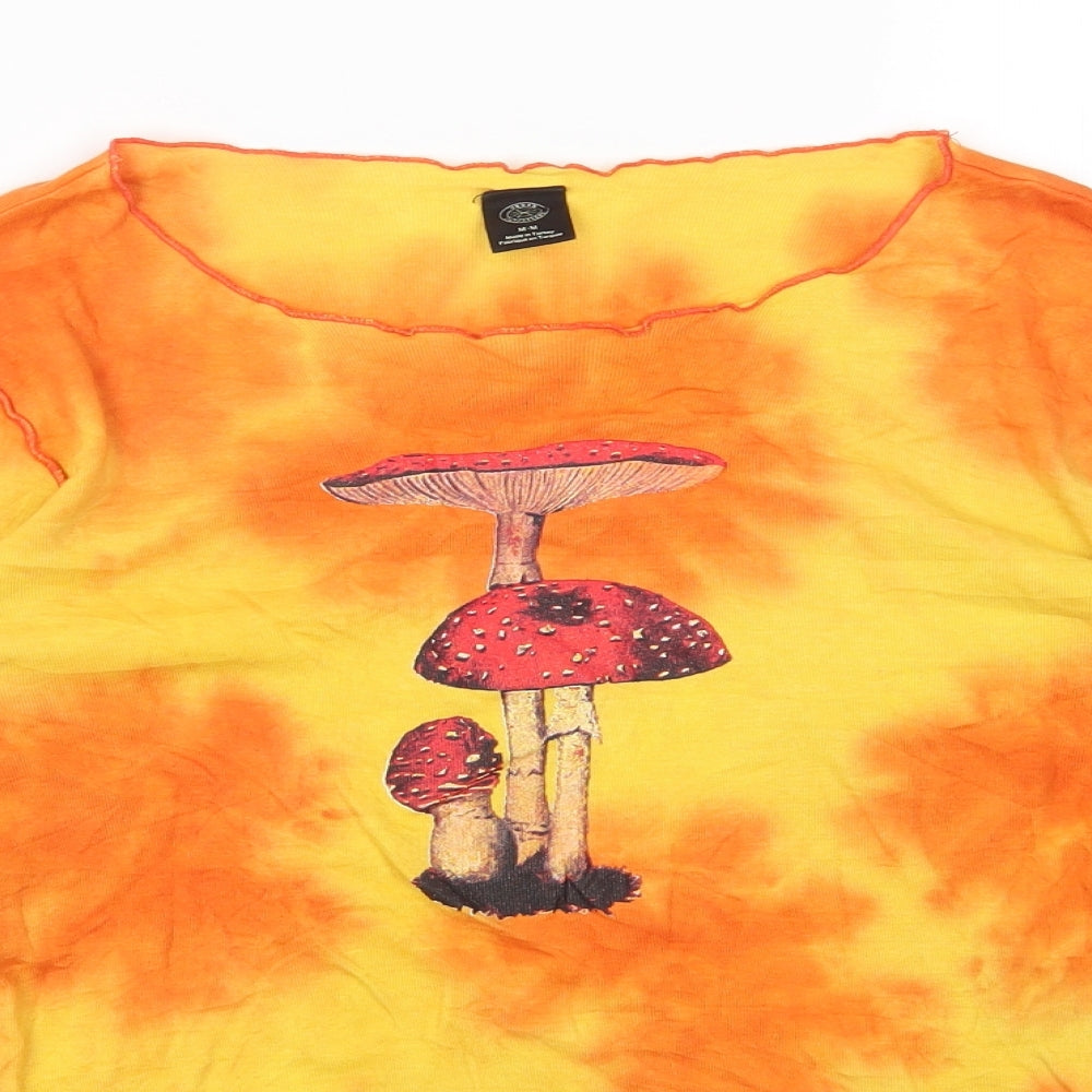 Urban Outfitters Womens Multicoloured Cotton Cropped T-Shirt Size M Round Neck - Mushroom Tie Dye