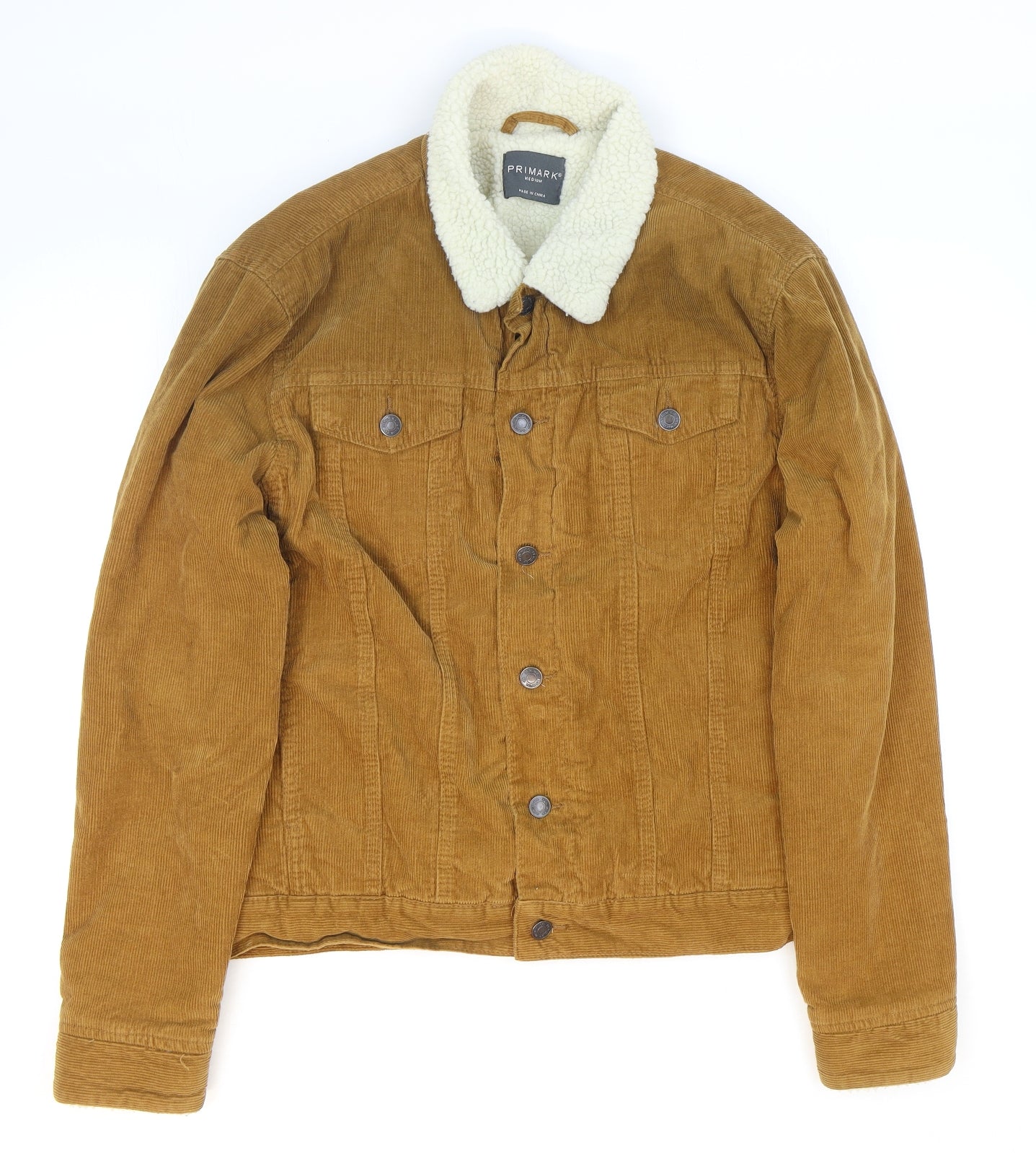 Primark Mens Brown Bomber Jacket Jacket Size M Button - Fleece