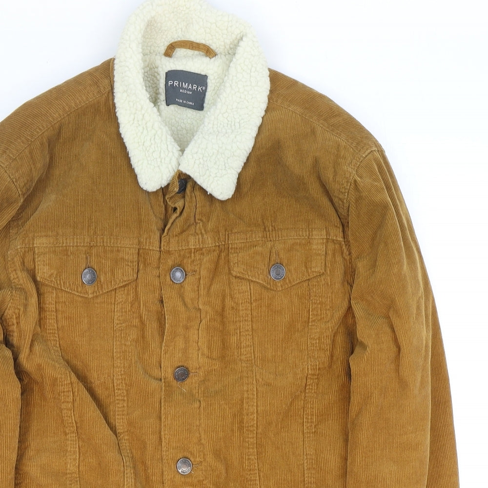 Primark Mens Brown Bomber Jacket Jacket Size M Button - Fleece