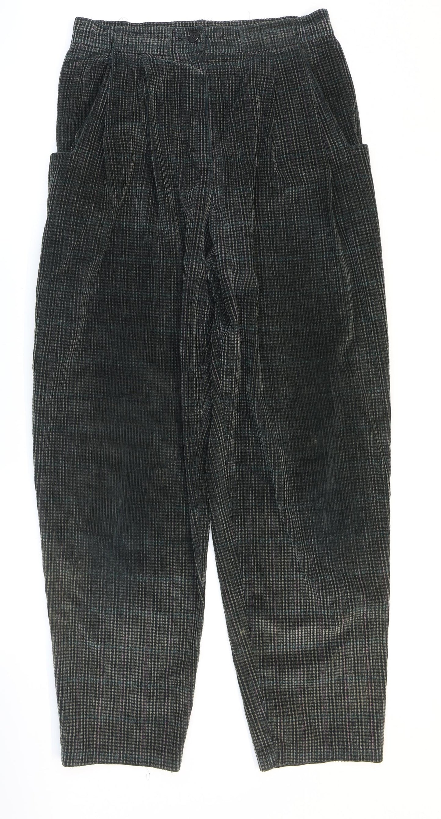 St Michael Womens Green Cotton Trousers Size 14 L28 in Regular Zip