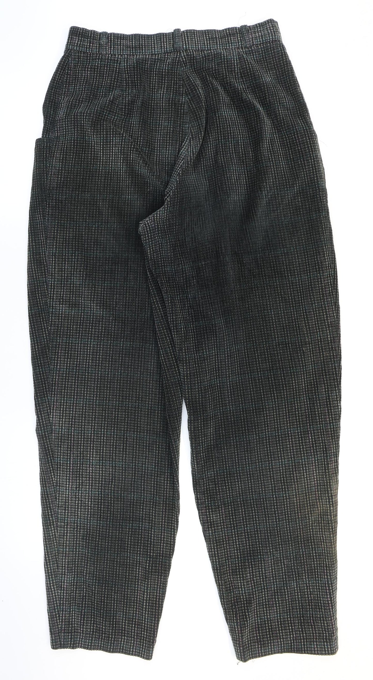 St Michael Womens Green Cotton Trousers Size 14 L28 in Regular Zip