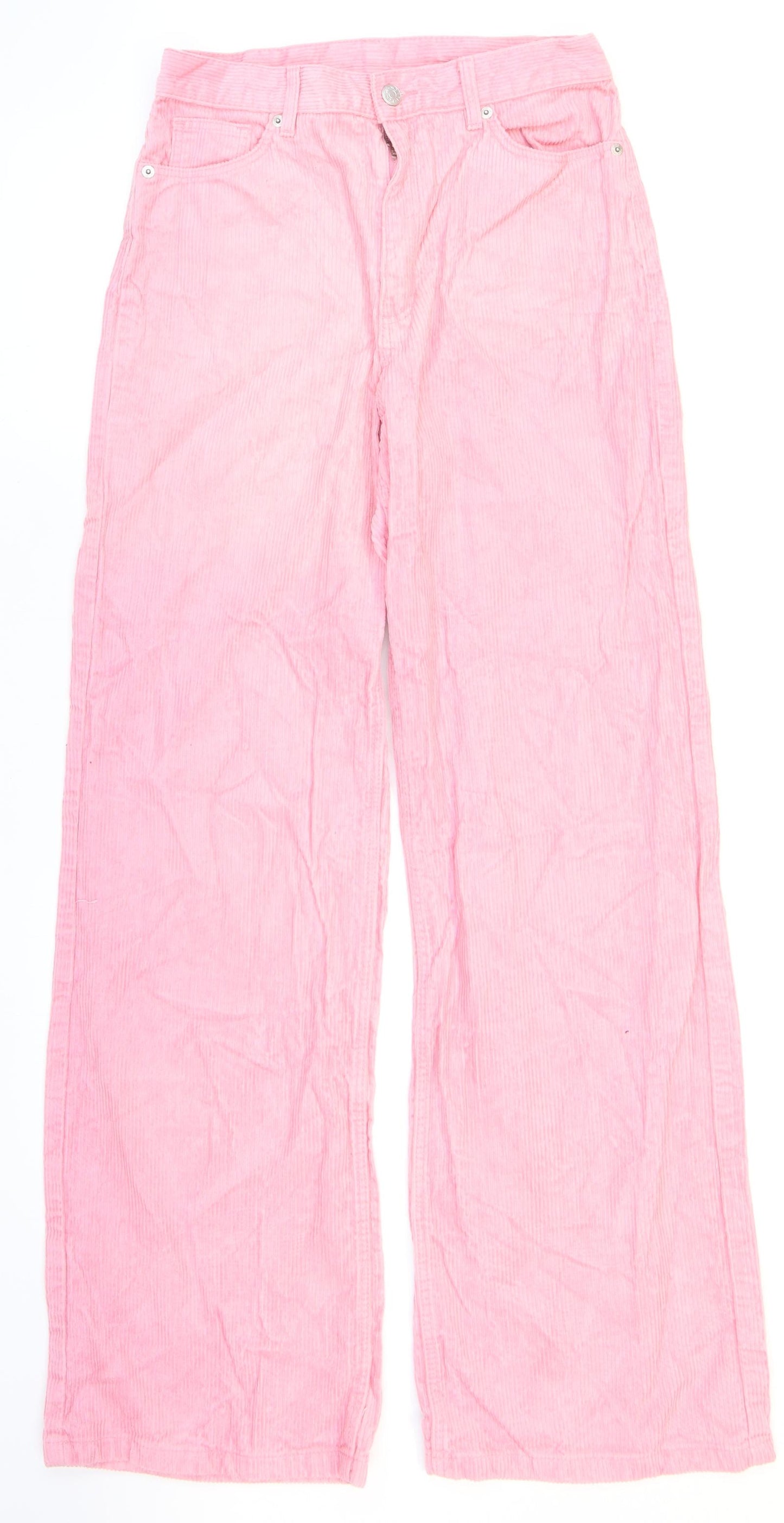 Monki Womens Pink Cotton Trousers Size 10 L31 in Regular Zip