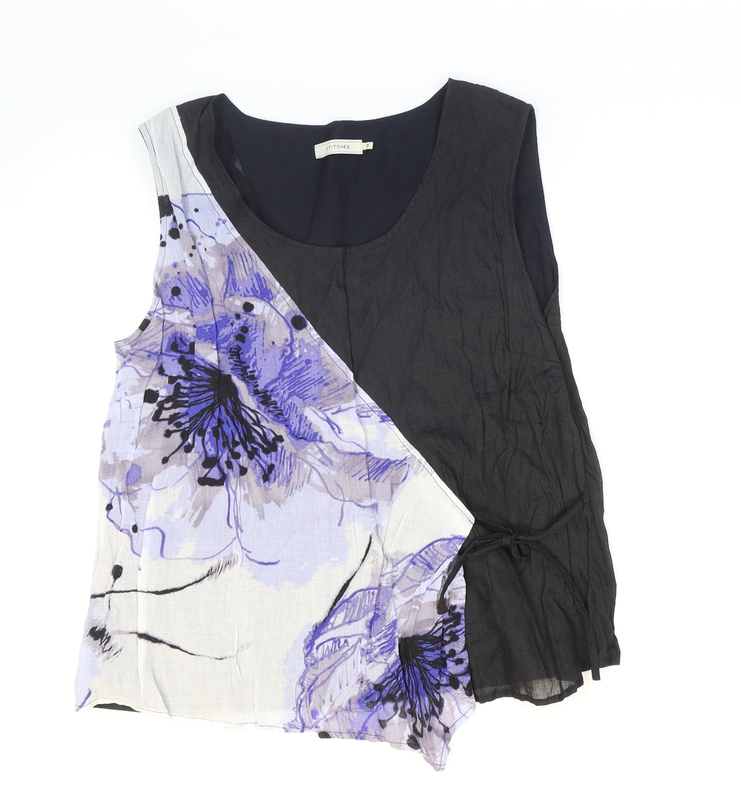 Stitches Womens Black Floral Cotton Basic Tank Size 16 Scoop Neck