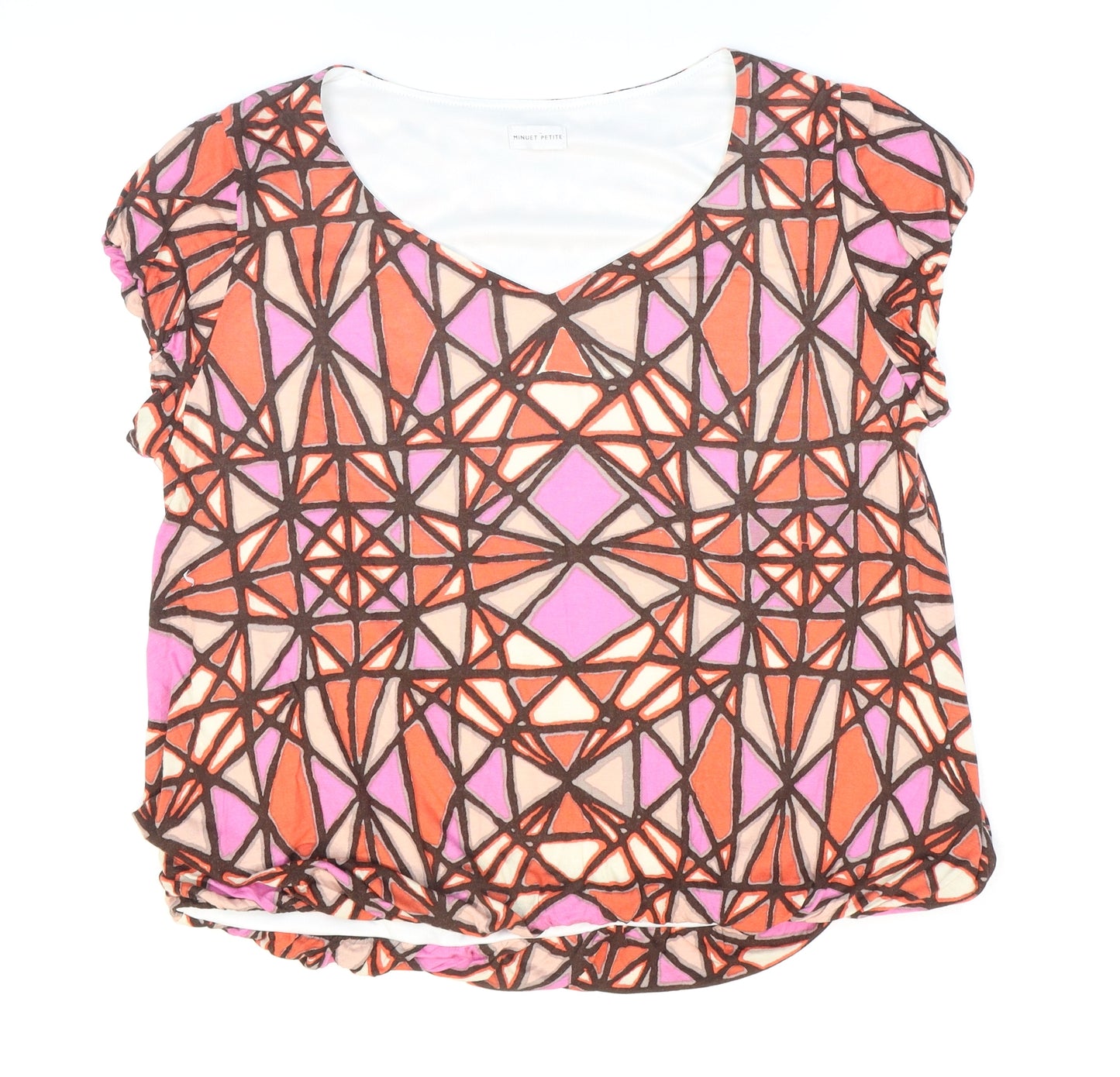 Minuet Womens Multicoloured Geometric Viscose Basic Blouse Size 18 Round Neck