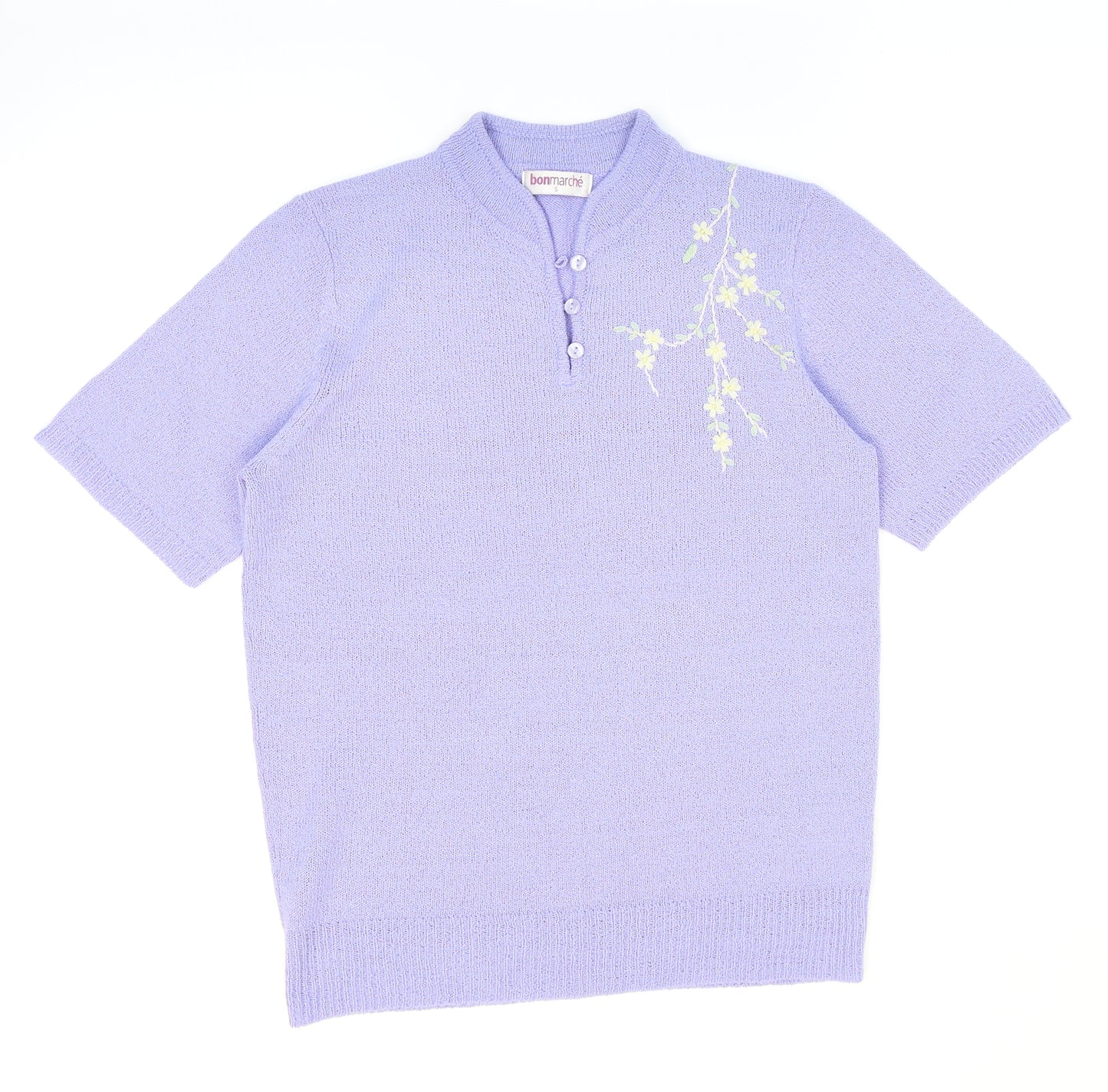 Bonmarché Womens Purple Collared Floral Acrylic Pullover Jumper Size S