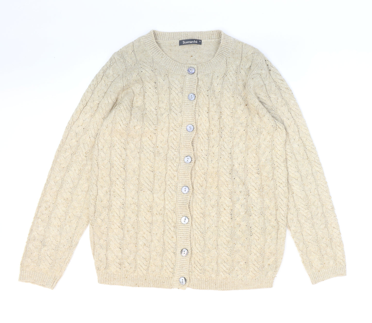Bonmarché Womens Beige V-Neck Acrylic Cardigan Jumper Size S