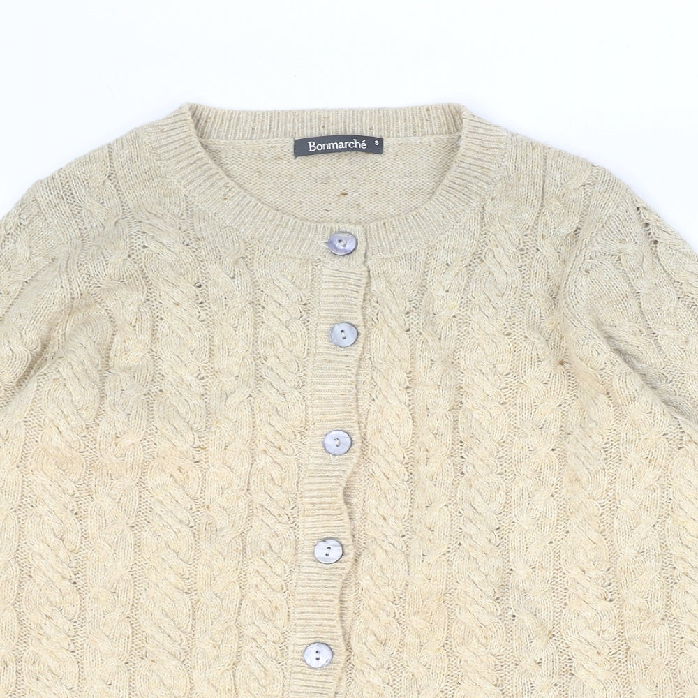 Bonmarché Womens Beige V-Neck Acrylic Cardigan Jumper Size S