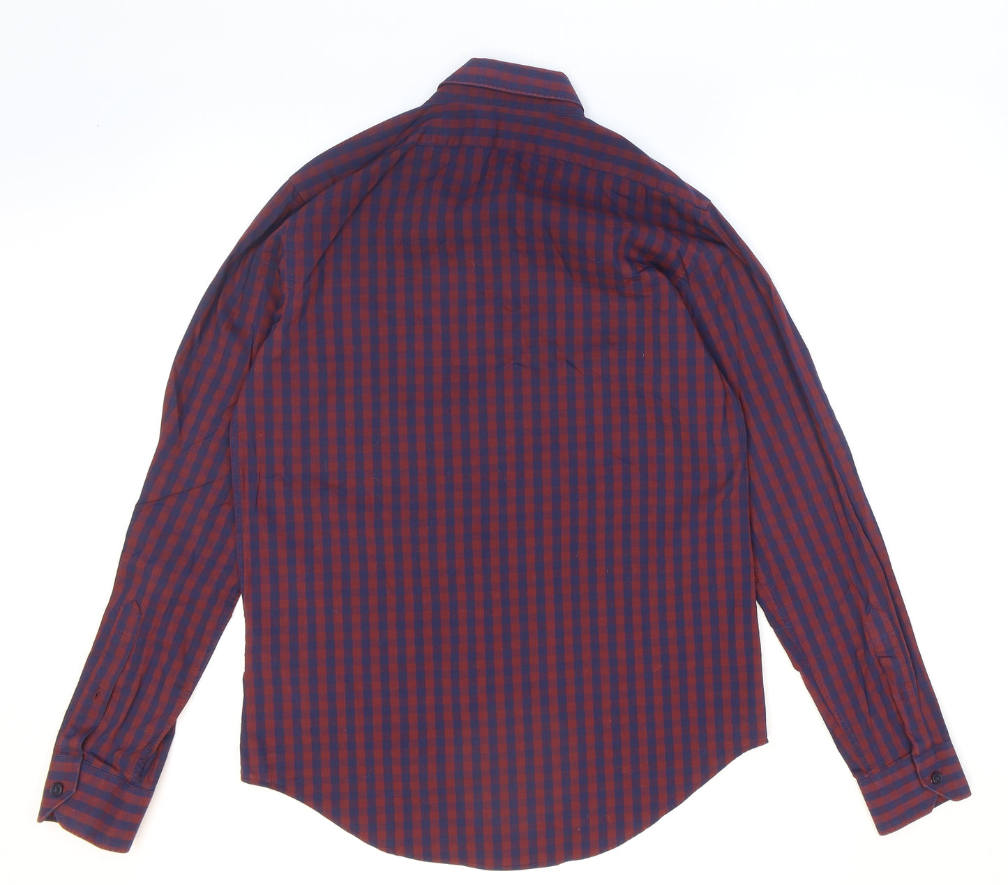 Zara Mens Purple Check Polyester Button-Up Size M Collared Button