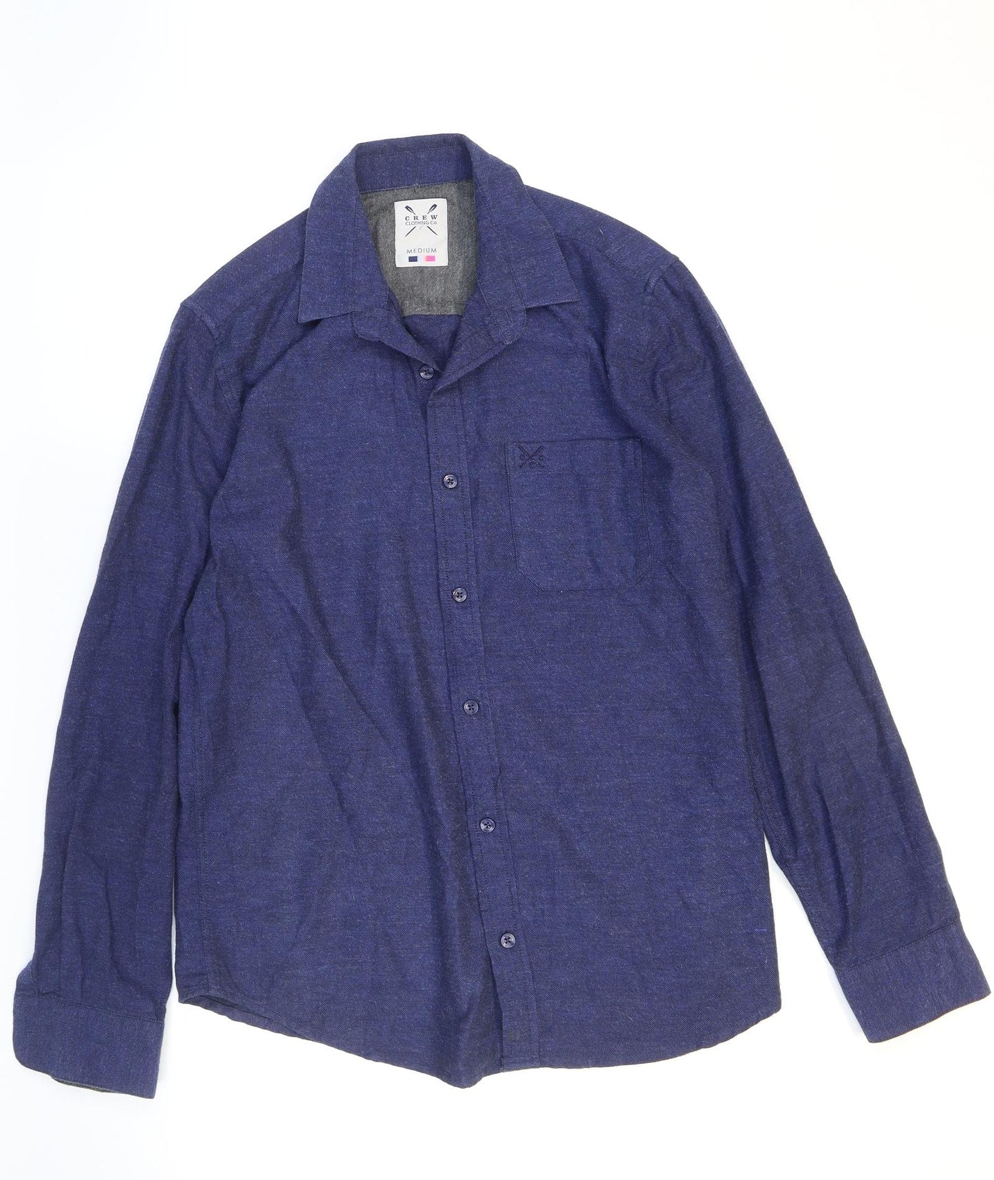 Crew Clothing Mens Blue Cotton Button-Up Size M Collared Button