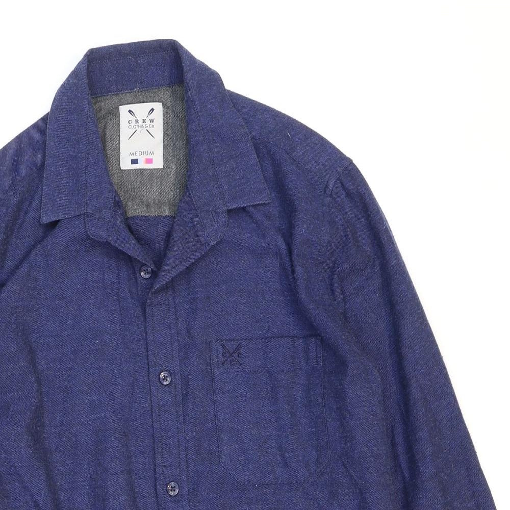Crew Clothing Mens Blue Cotton Button-Up Size M Collared Button